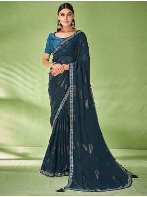 Teal Premium Georgette Party Wear Saree