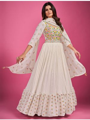 white chinon silk designer readymade gown with dupatta fabgo20157