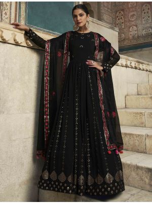 deep black pure georgette designer gown with dupatta small fabgo20192