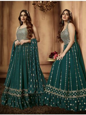 Green Georgette Embroidered Party Wear Anarkali Suit small FABSL21419