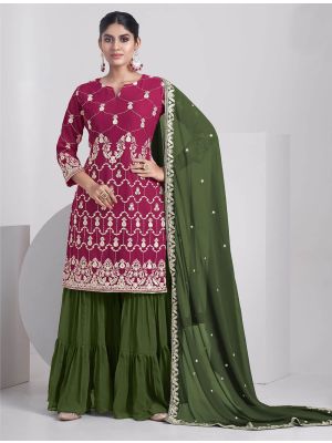 Pink Georgette Sharara Suit With Thread Work And Sequin small FABSL21424