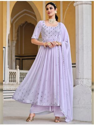 Lavender Georgette Palazzo Suit With Mirror Embroidery small FABSL21478