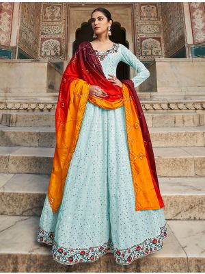 sky blue premium georgette designer gown with dupatta small fabgo20193