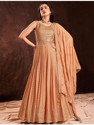 apricot pure georgette ready to wear designer gown fabgo20209