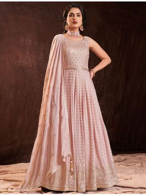 baby pink pure georgette ready to wear designer gown fabgo20202