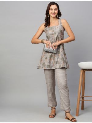 grey pure cotton printed kurti with bottom fabku20763