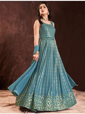 light blue pure georgette ready to wear designer gown fabgo20207