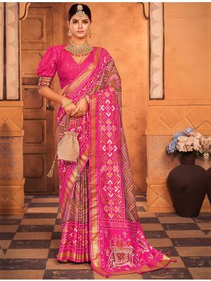 Light Brown Cotton Silk Foil Printed Woven Saree