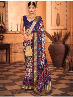 Milky White Cotton Silk Foil Printed Woven Saree