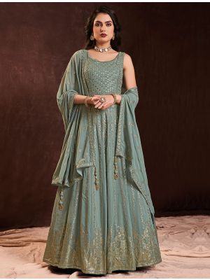 olive pure georgette ready to wear designer gown fabgo20206