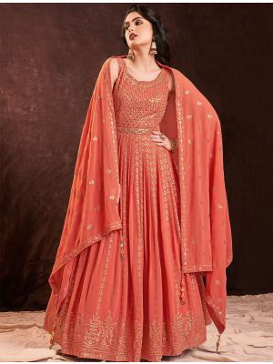 orange pure georgette ready to wear designer gown fabgo20204