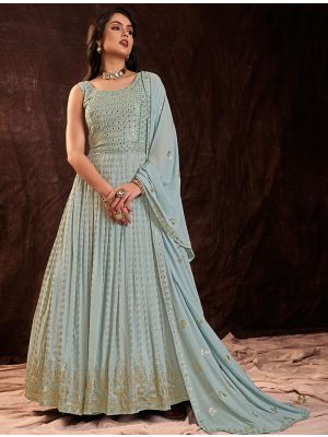 pale blue pure georgette ready to wear designer gown fabgo20210