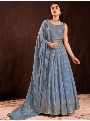 pastel blue pure georgette ready to wear designer gown fabgo20208