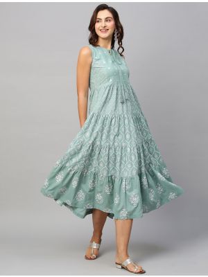 pastel green pure cotton printed stylish kurti fabku20770