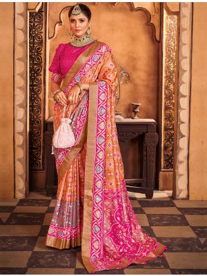 Rusty Orange Cotton Silk Foil Printed Woven Saree