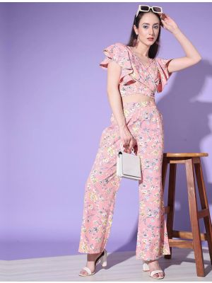 baby pink platinum crepe printed top with trousers fabku20789