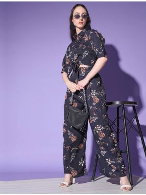 black platinum crepe printed top with trousers fabku20787