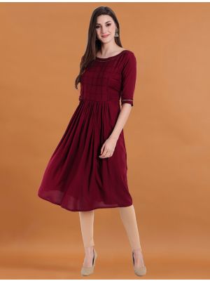 dark maroon viscose rayon stylish casual wear kurti fabku20800