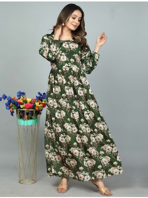 fern green kasturi silk floral printed readymade gown fabgo20218