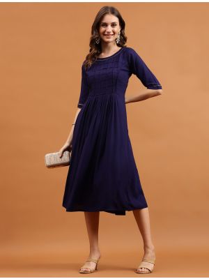 navy blue viscose rayon stylish casual wear kurti fabku20801