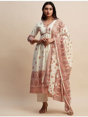 Creamy White Premium Cotton Readymade Salwar Kameez FABSL21525