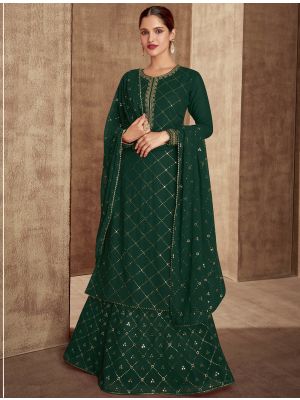Forest Green Georgette Semi Stitched Designer Lehenga Suit small FABSL21540