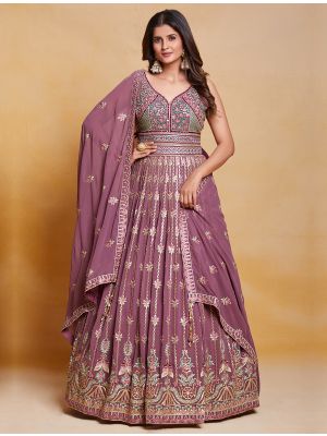 mauve pure georgette readymade gown with dupatta fabgo20233