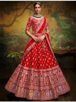 Bright Red Premium Silk Designer Bridal Lehenga Choli FABLE20356