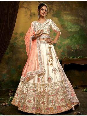 Creamy White Premium Silk Designer Bridal Lehenga Choli small FABLE20357