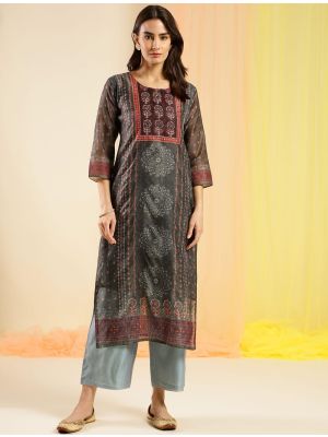 deep grey chinon digital printed kurti with hand work fabku20851
