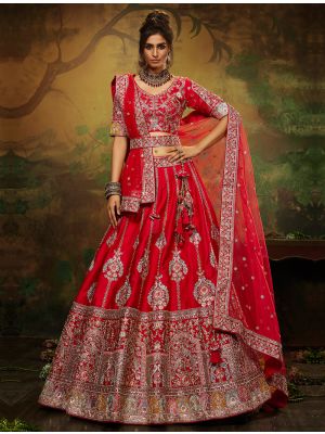 Fiery red Premium Silk Designer Bridal Lehenga Choli small FABLE20359