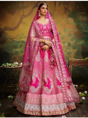 Hot Pink Premium Silk Designer Bridal Lehenga Choli small FABLE20360