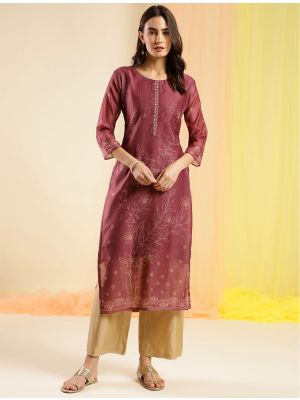light maroon chinon digital printed kurti with hand work fabku20850