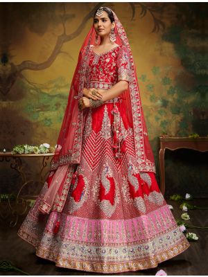 Rich Red Premium Silk Designer Bridal Lehenga Choli small FABLE20361