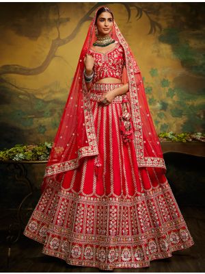 Vivid Red Premium Silk Designer Bridal Lehenga Choli FABLE20364