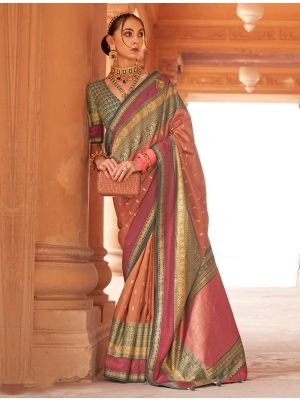 Brown Patola Silk Woven Saree With Gold Print