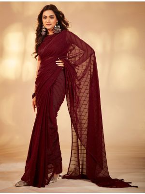 Dark Maroon Fancy Georgette Chic Party Wear Saree