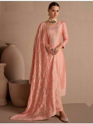 Peach Silk Embroidered Semi Stitched Salwar Kameez FABSL21566