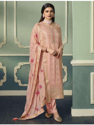 Peach Viscose Silk Embroidered Semi Stitched Suit small FABSL21568