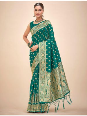 Rama Green Banarasi Silk Saree With Woven Zari