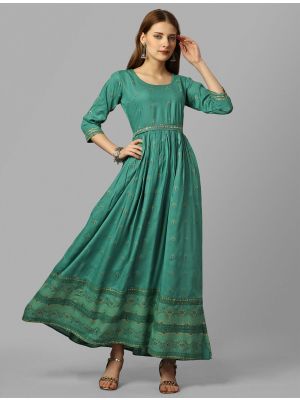 rama green rayon slub ankle length readymade gown   fabgo20251