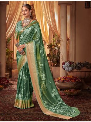 Sea Green Cotton Silk Digital Printed Party Wear Saree
