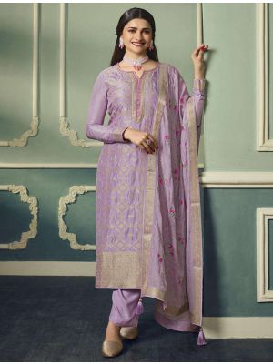 Violet Viscose Silk Embroidered Semi Stitched Suit small FABSL21569