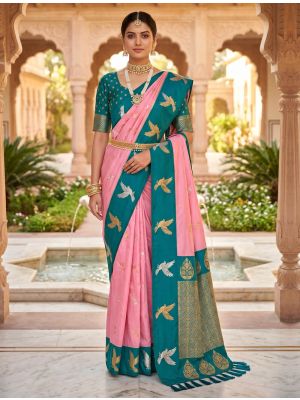 Baby Pink Art Silk Traditional Pattern Zari Woven Saree