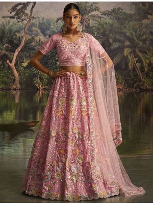 Baby Pink Soft Net Wedding Wear Designer Lehenga Choli small FABLE20483