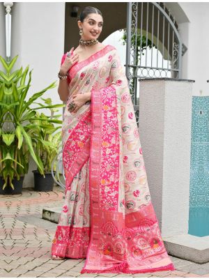 Beige Banarasi Silk Traditional Pattern Saree