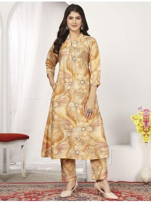 beige chanderi ethnic co ord set fabku21073