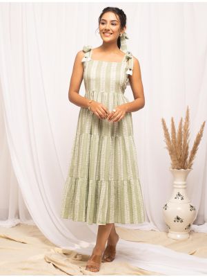 beige cotton casual wear printed frock fabku20944