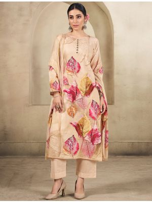 Beige Cotton Floral Printed Ready To Wear Salwar Kameez FABSL22209
