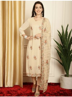 Beige Georgette Embroidered Sequined Salwar Suit small FABSL21593